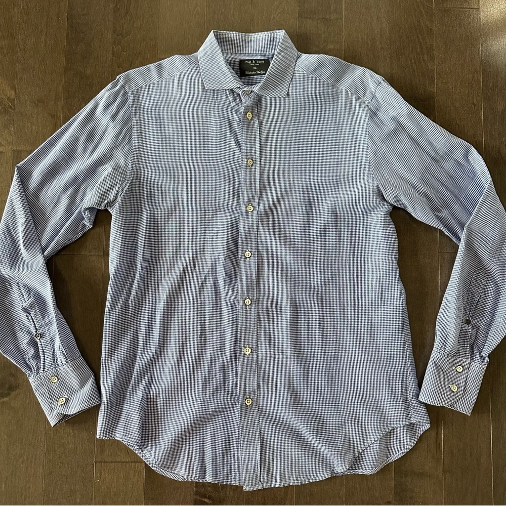 Rag & Bone Men's‎ Botton Down Shirt Blue White Checkered Business Casual 16